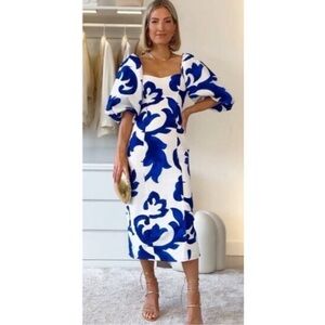 H&M Blue and White Floral Midi Dress